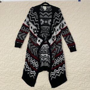 SWS Duster Cardigan Aztec Pattern Waterfall Front Size Large Knit Sweater